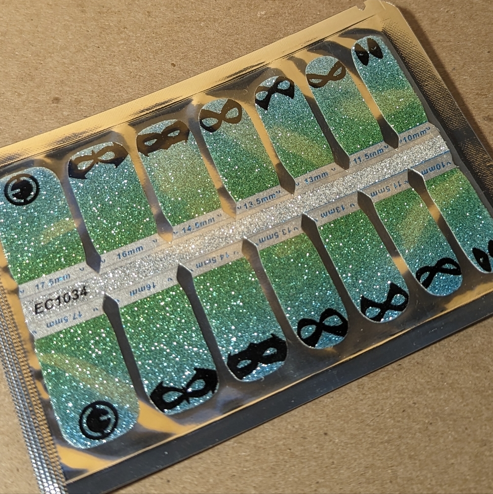 Sparkly Superhero Masks Green Blue Nail Wraps by Espionage Cosmetics
